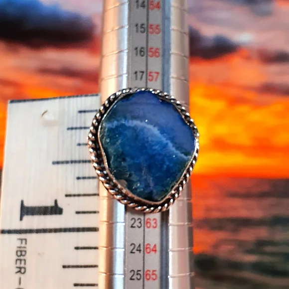 Blue Agate Gemstone Sterling Silver Plated Ring Size 9 - Picture 8 of 10